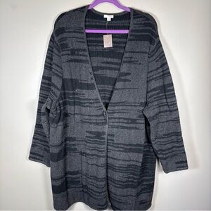 Pure J. Jill Knit Cardigan Size 3X Gray Black Comfy Warm Soft Plus Size Casual
